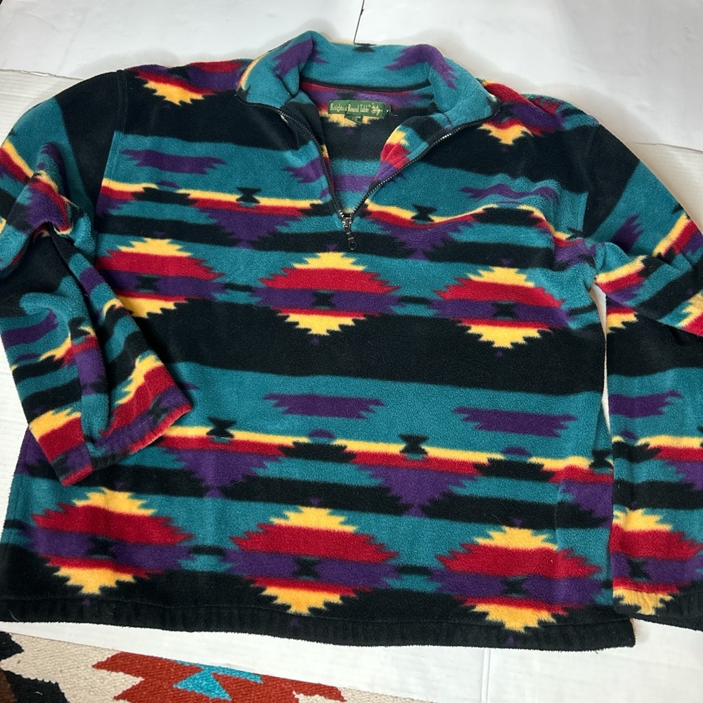 80s 90s Western Aztec Southwest print fleece pullover sweatshirt Fall Winter Med